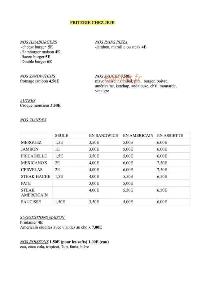 Friterie chez jeje — carte page 1