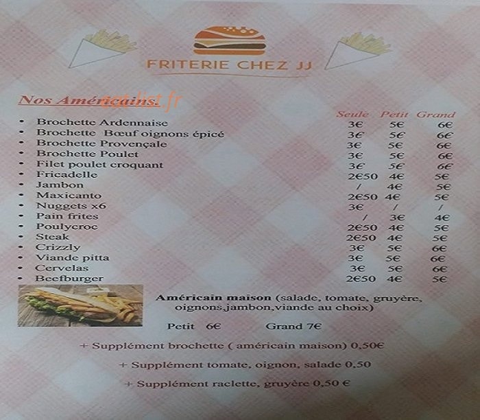 Friterie chez JJ — carte page 1