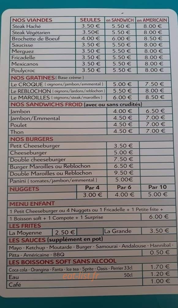 Friterie Chez Mel — carte page 1