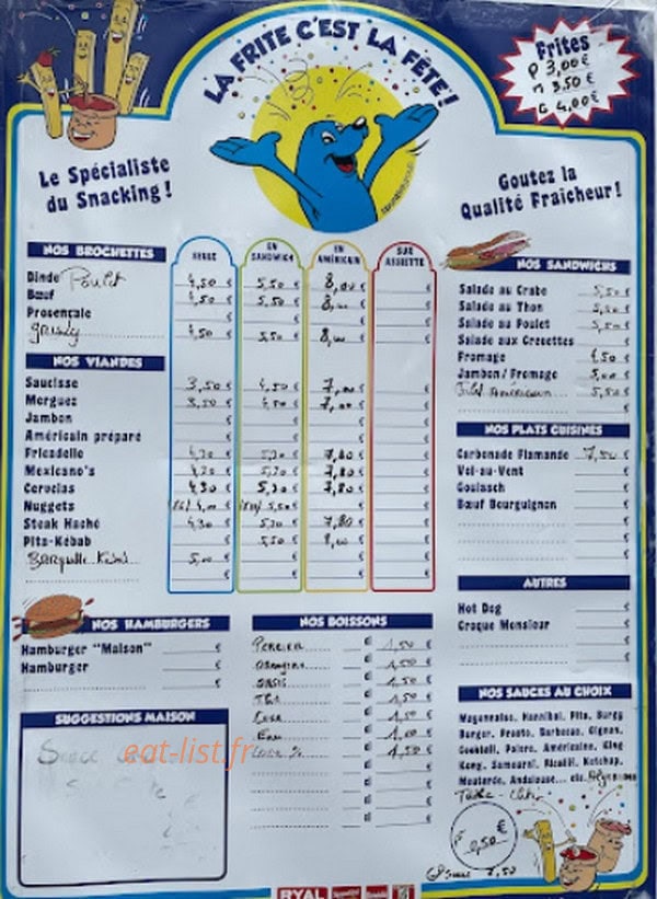 Friterie d’Auré — carte page 1