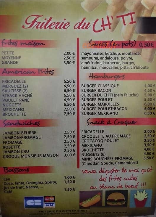 Friterie du ch'ti — carte page 1