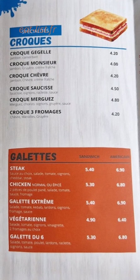 Friterie du Stade — carte page 1