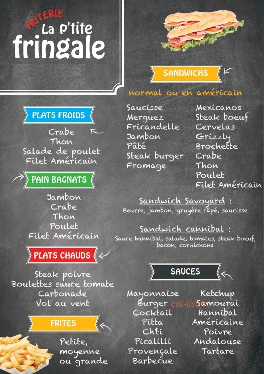 Friterie La p'tite Fringale — carte page 1