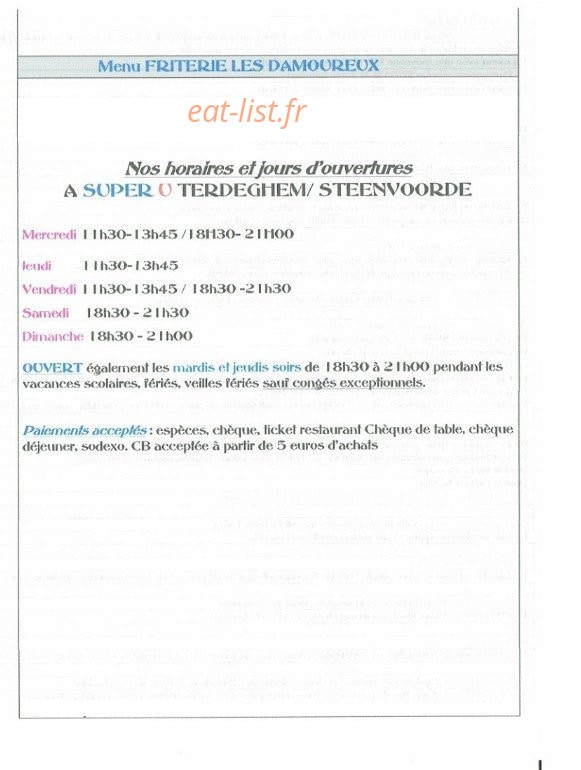 Friterie Les Damoureux — carte page 2