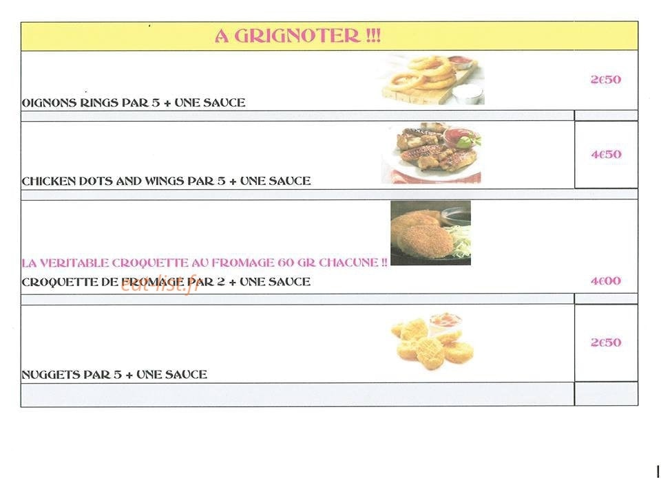 Friterie Les Damoureux — carte page 1