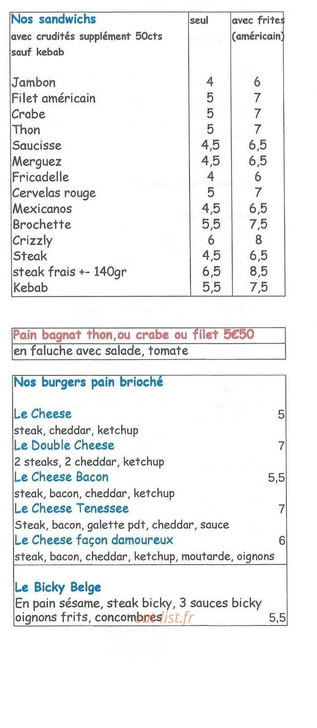 Friterie Les Damoureux — carte page 3