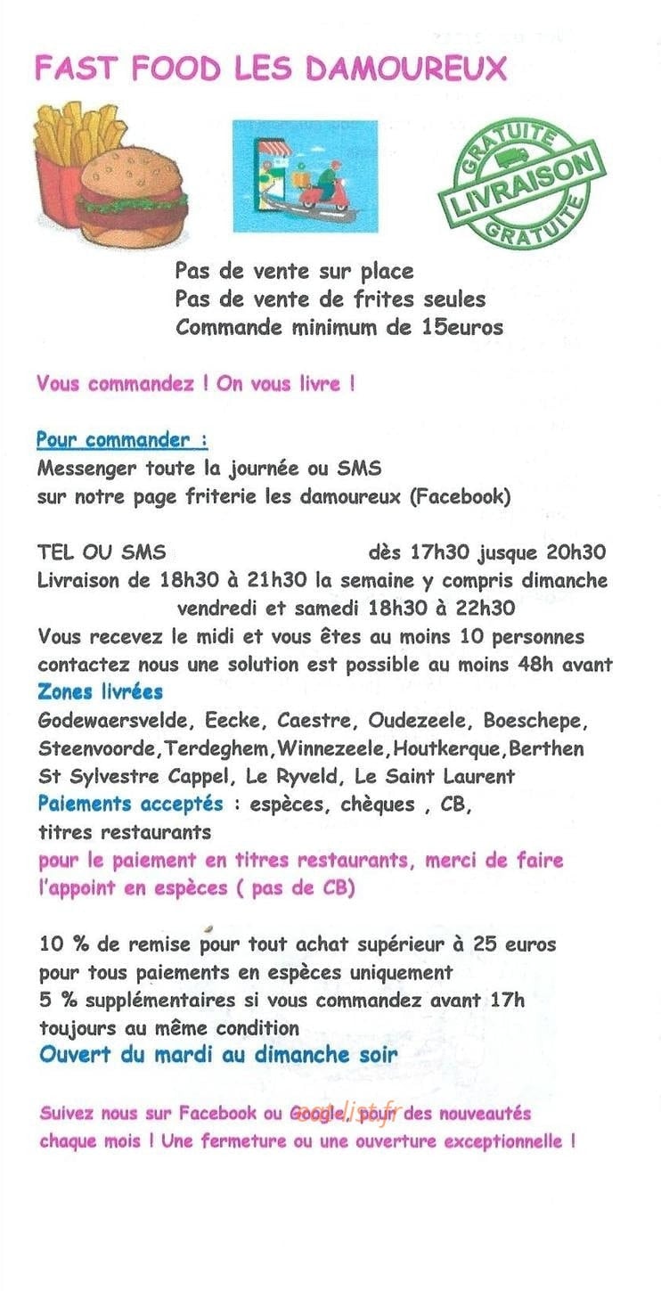 Friterie Les Damoureux — carte page 1