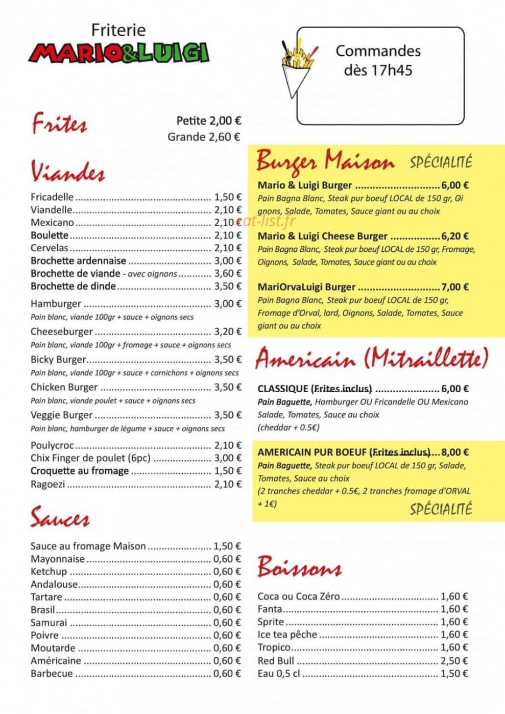 Friterie Mario & Luigi — carte page 1