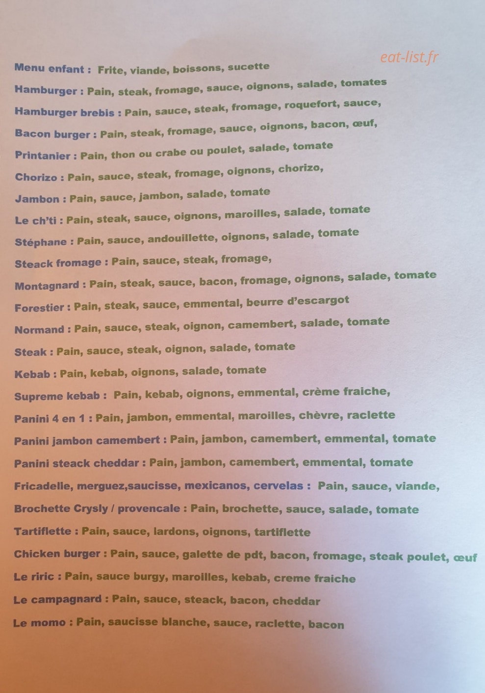 Friterie Mel — carte page 2