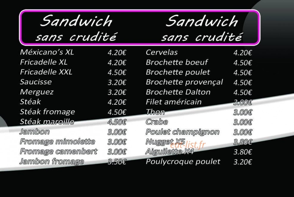 Friterie Melody — carte page 1