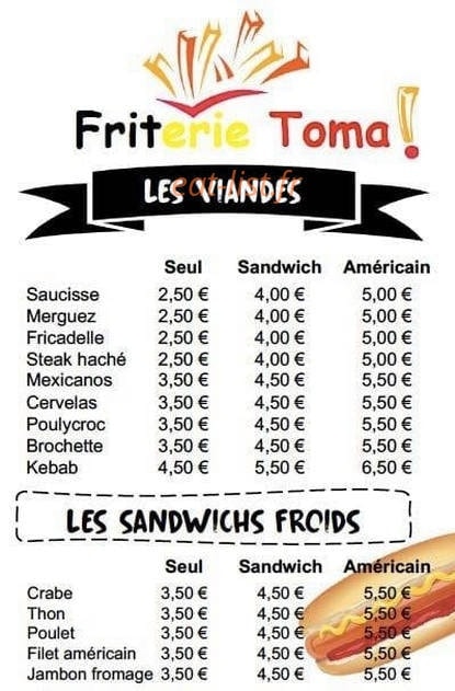 Friterie toma — carte page 1