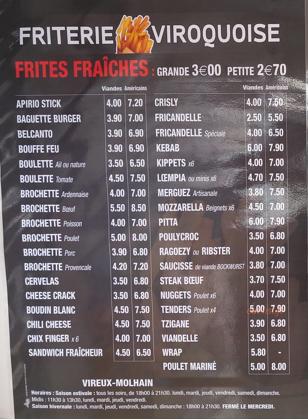 Friterie Viroquoise — carte page 1