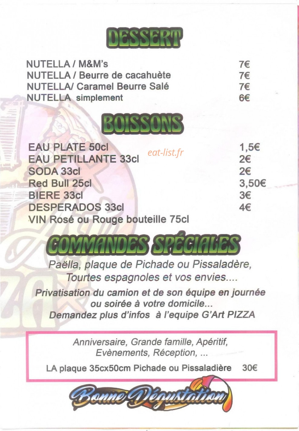 G'Art Pizza — carte page 3