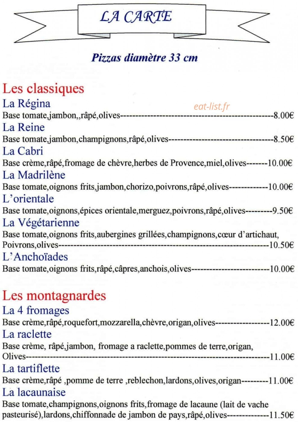 Gabino pizza — carte page 1