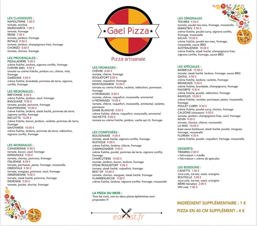 Gael Pizza — carte page 1