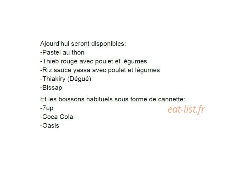 Carte et menu de Galsfood les saveurs du pays de la téranga à Sartrouville — Un extrait de menu du jour