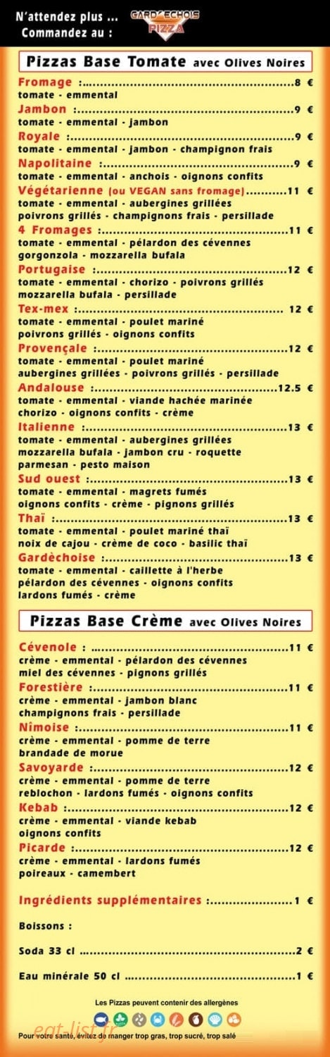 Gard'echoise Pizza — carte page 1