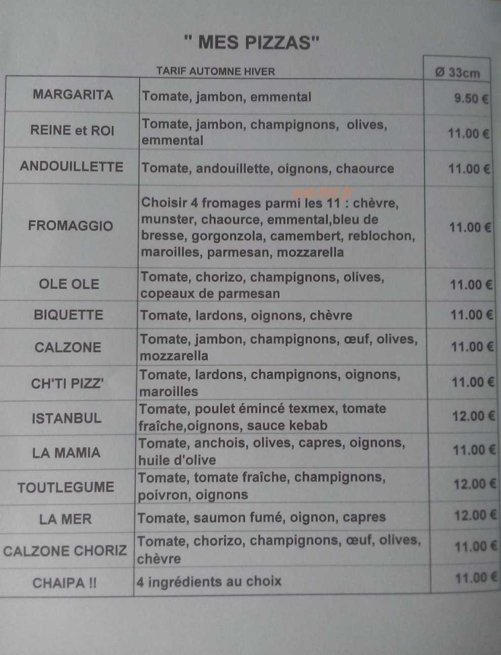 Gege Pizza — carte page 1
