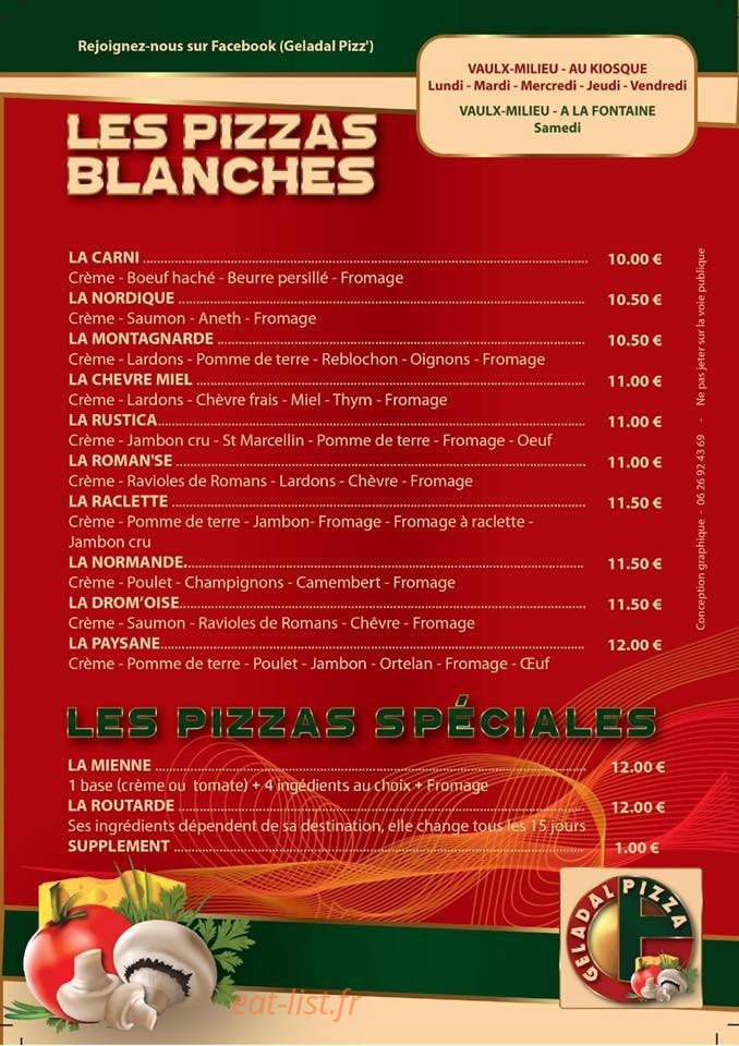 Geladal Pizza — carte page 2