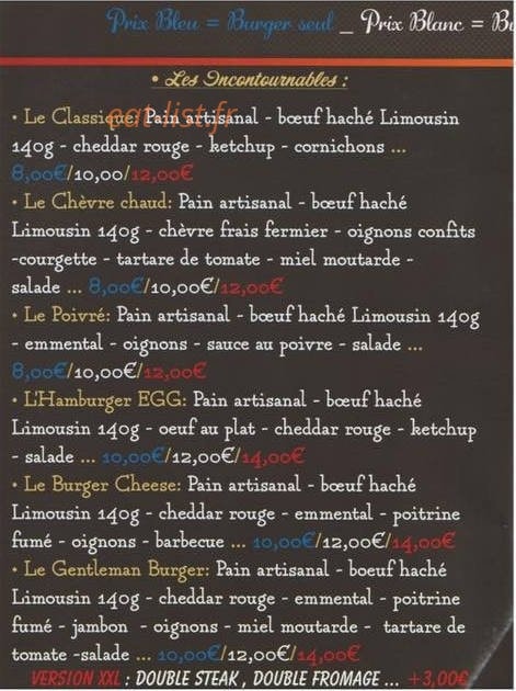Gentleman Burger — carte page 1