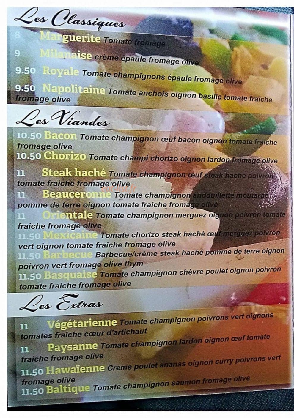 Geo's Pizza — carte page 1