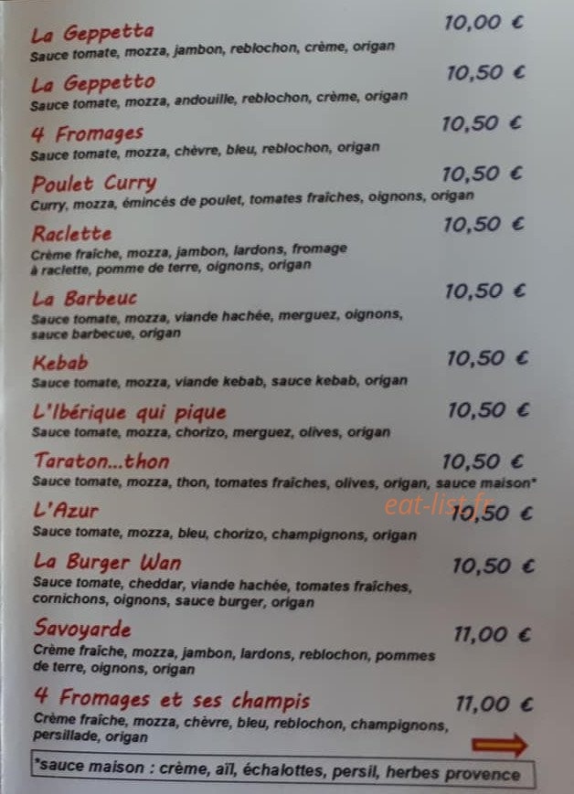 Geppetto Pizza — carte page 2
