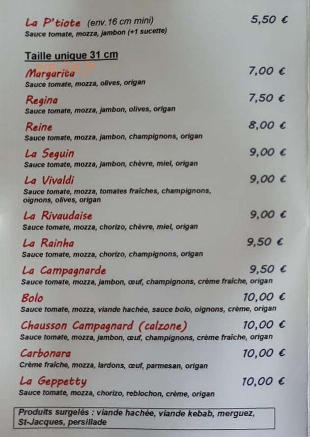 Geppetto Pizza — carte page 1