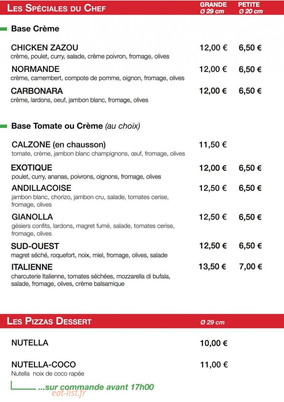 Gianolla Pizzas — carte page 2