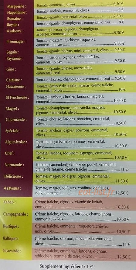 Gino Pizza — carte page 1