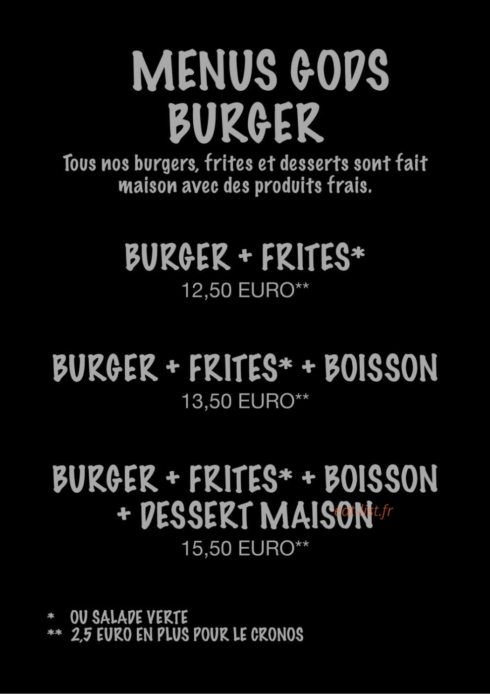 Gods Burger — carte page 1