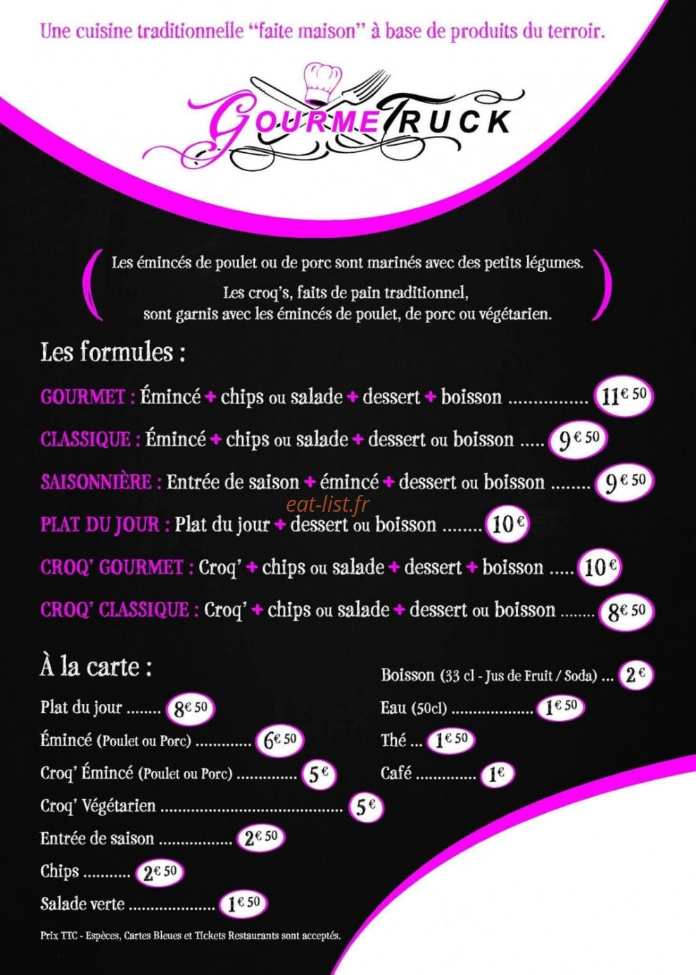 Gourmetruck — carte page 1