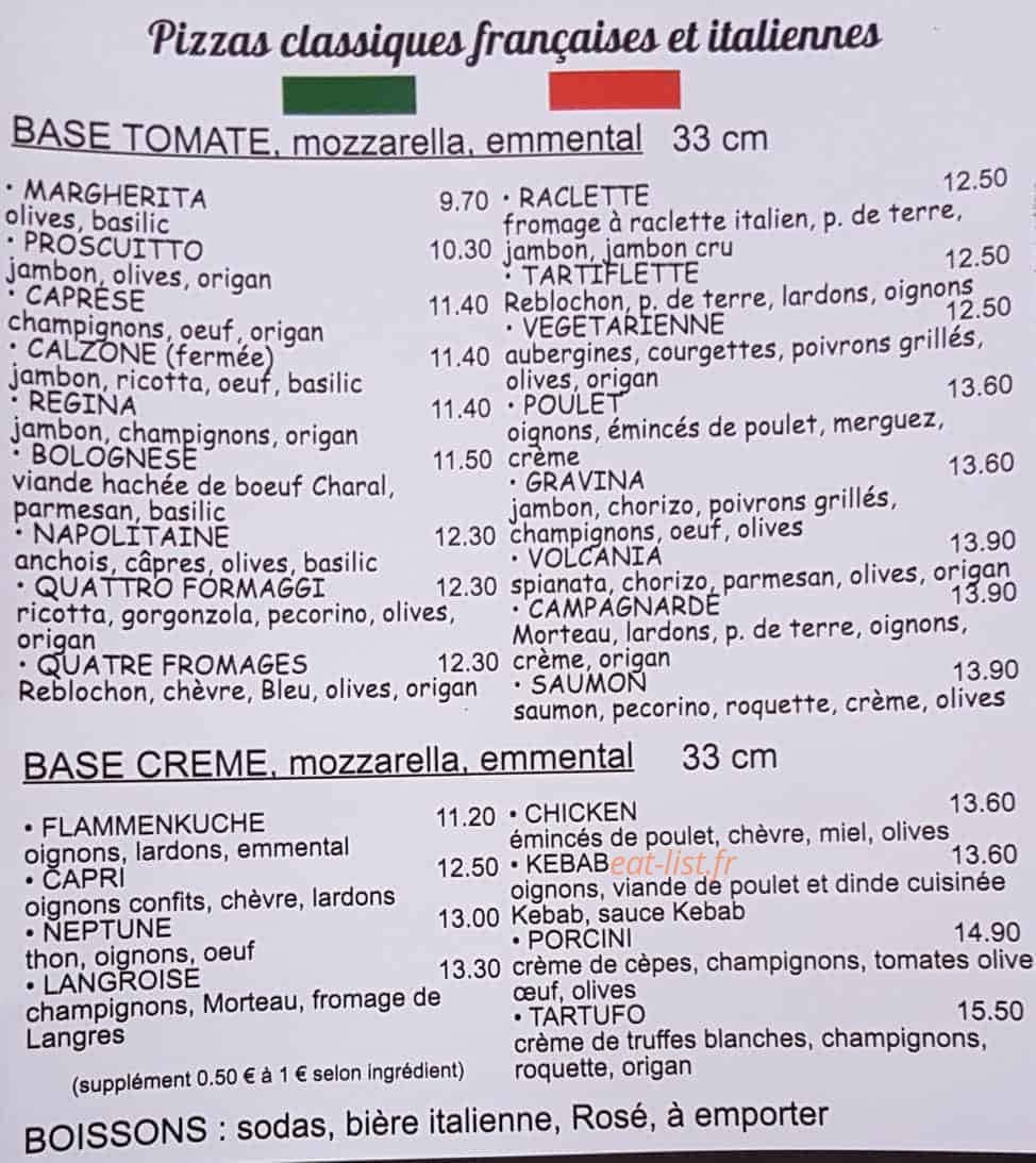 Gravina Pizz — carte page 1