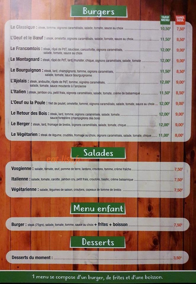 Green Burger — carte page 1