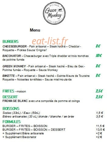 Green Monkey — carte page 1