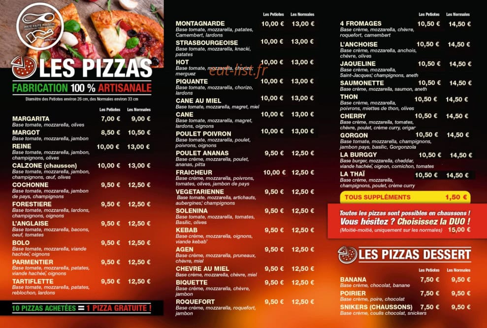 Greg'o pizza — carte page 1