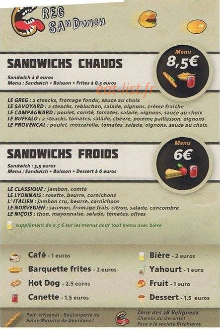 Greg Sandwich — carte page 1