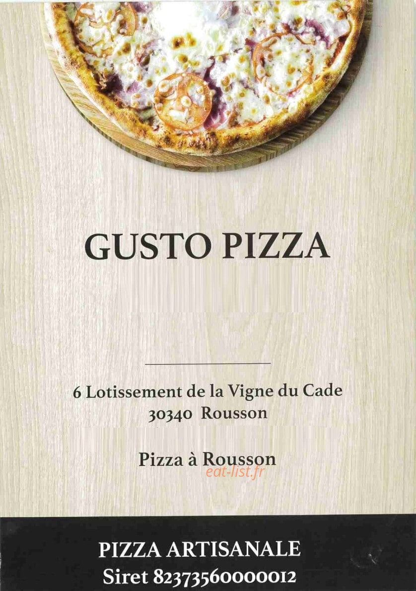 Gusto Pizza — carte page 1