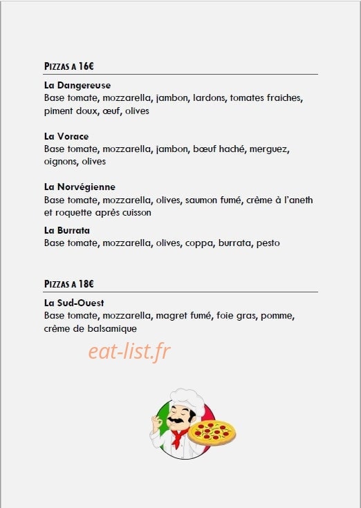 Gusto's Pizza — carte page 2