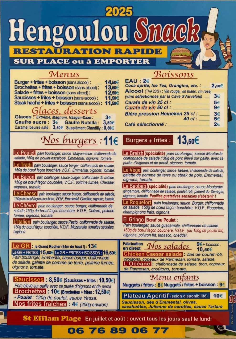 Carte et menu de Hengoulou Snack à Plestin les Greves — La carte