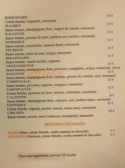 Herve Pizzas — carte page 2