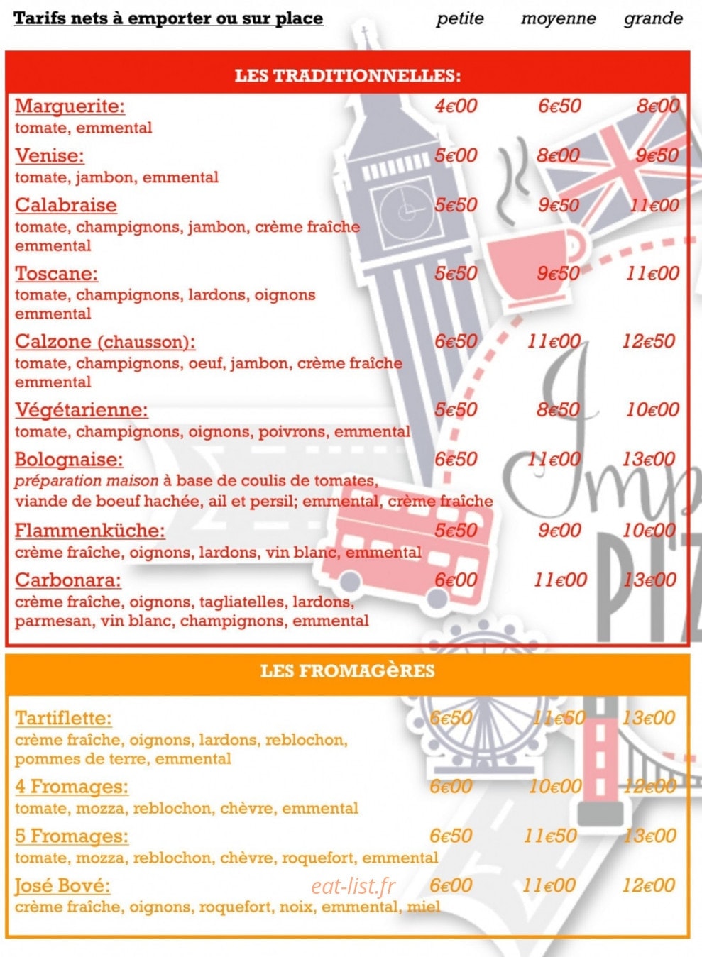 Impérial Pizza — carte page 1