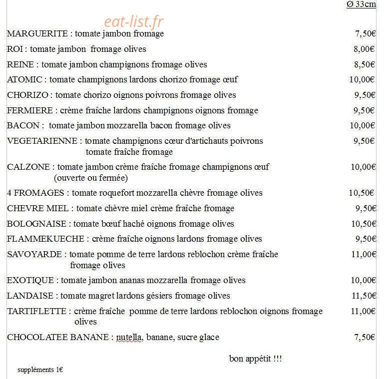 J'm Pizza — carte page 1