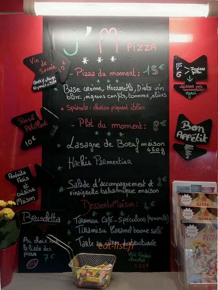 J'M pizza — carte page 1