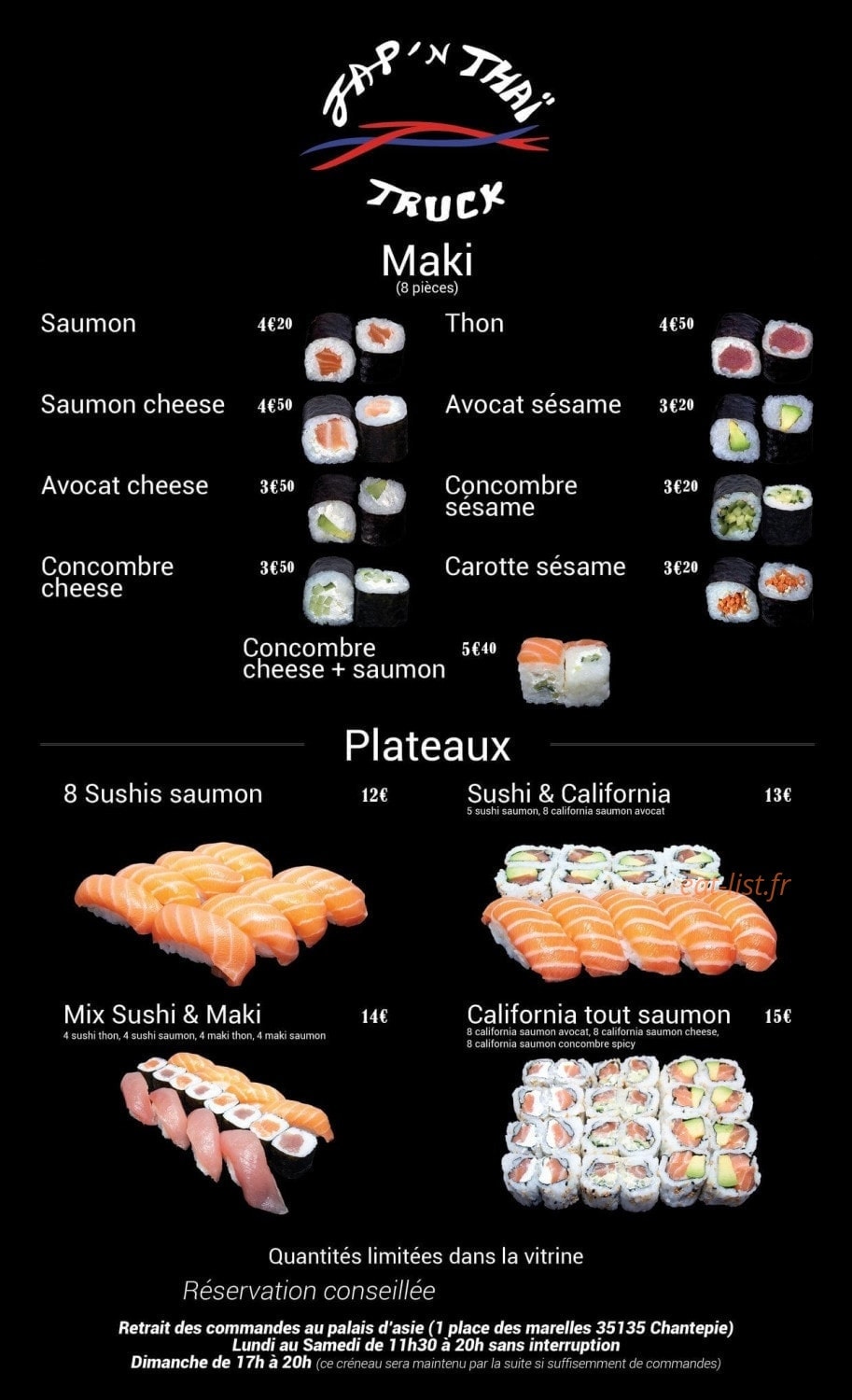 Carte et menu de Jap'n Thaï Truck à Vern sur Seiche — Maki et plateaux