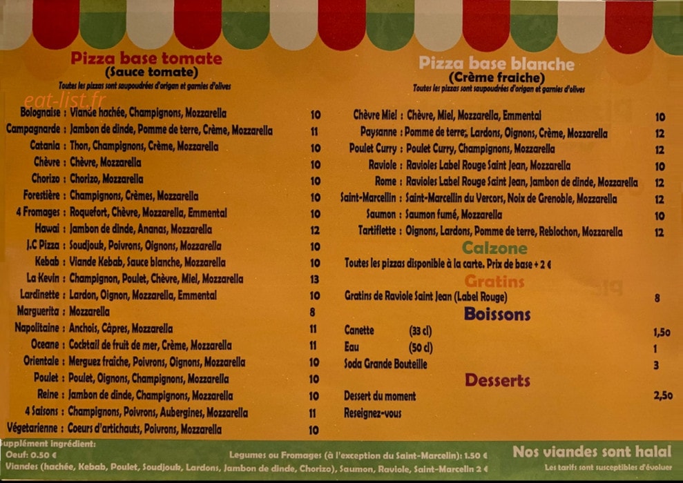 JC Pizza — carte page 1