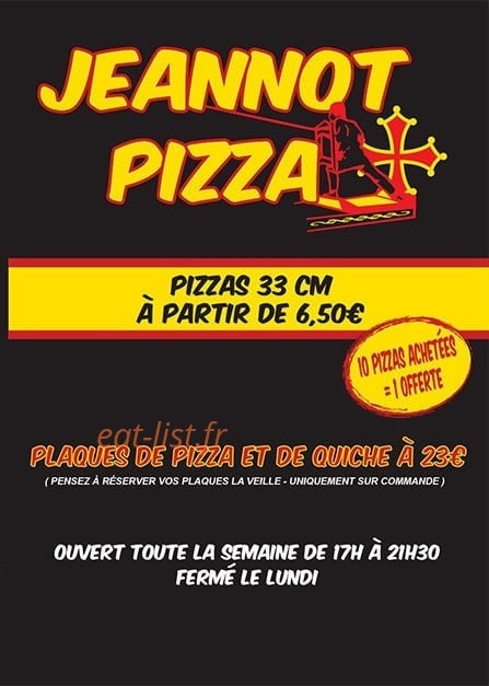 Jeannot Pizza — carte page 1