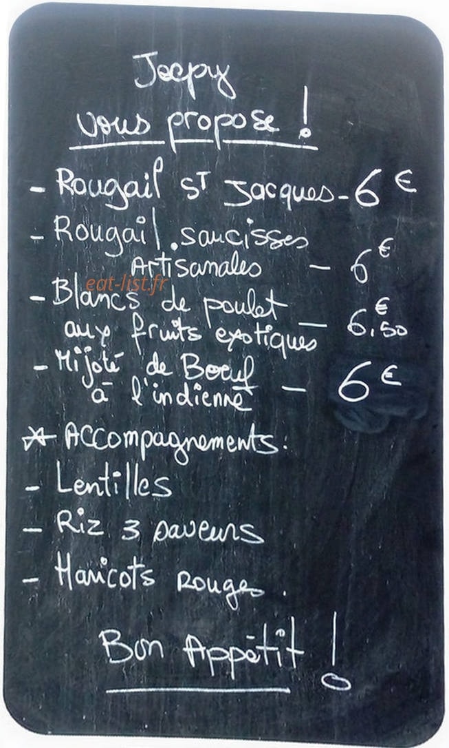 Jeepy Good Food — carte page 1