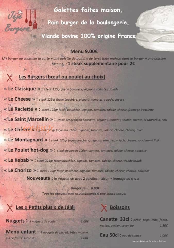Jeje Burgers — carte page 2