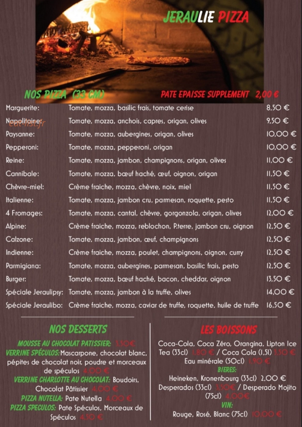 Jeraulie Pizza — carte page 1