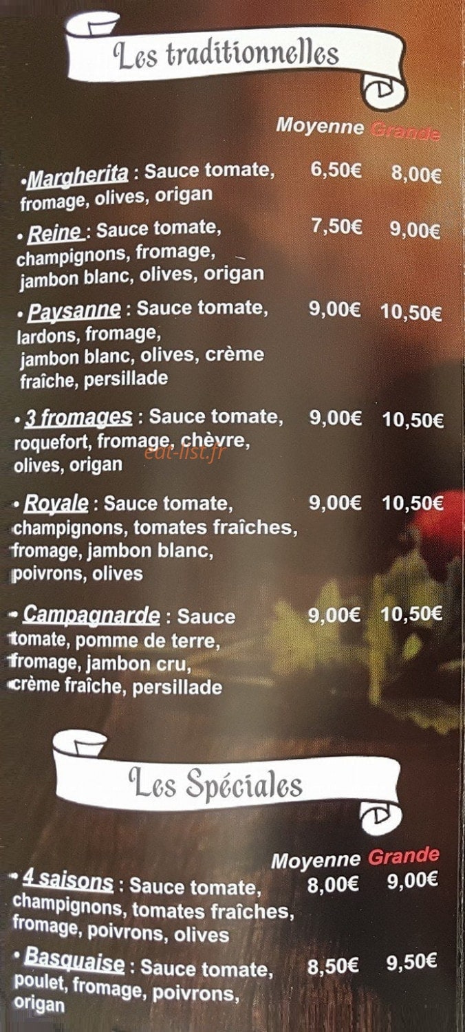 Jiji Pizza — carte page 1